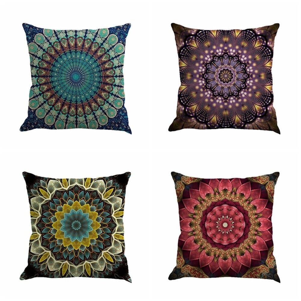 1924 Set of 4 Retro Floral Mandala Compass Medallion Bohemian Pillow Covers